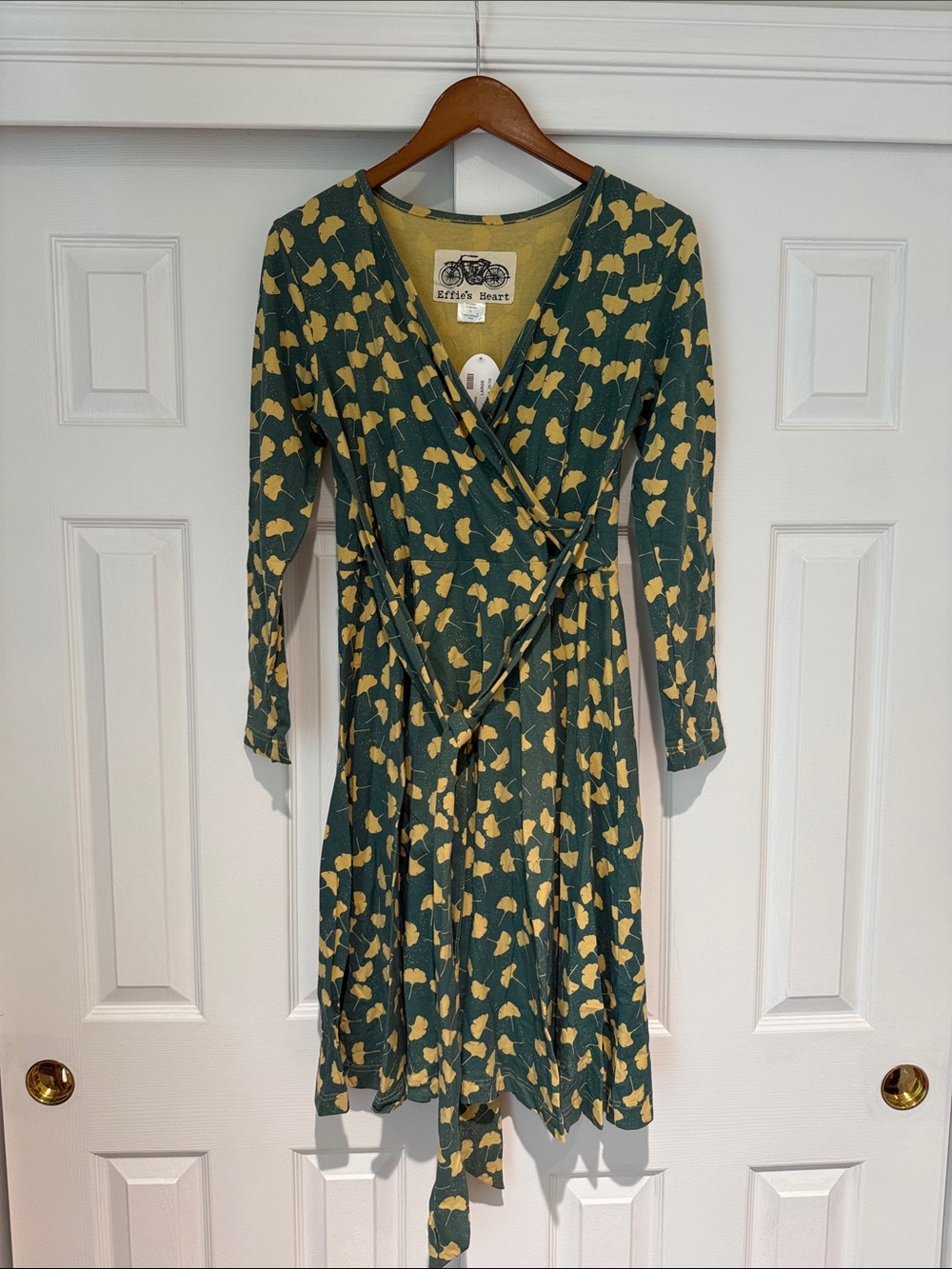 Effie's Heart Green Wrap Dress with Yellow Floral Print